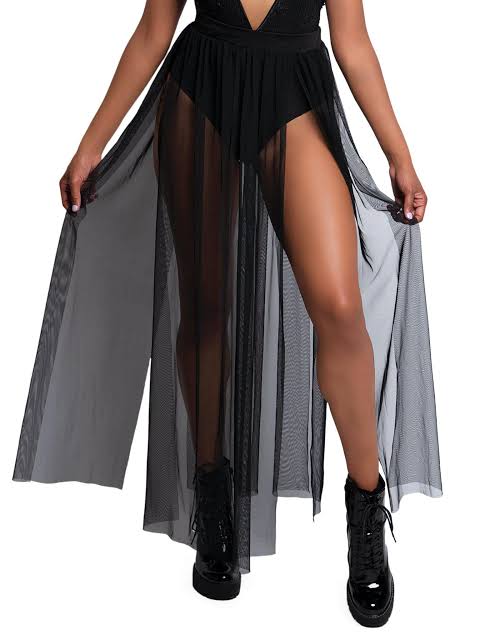 Multi slit, sheer skirt, white mash