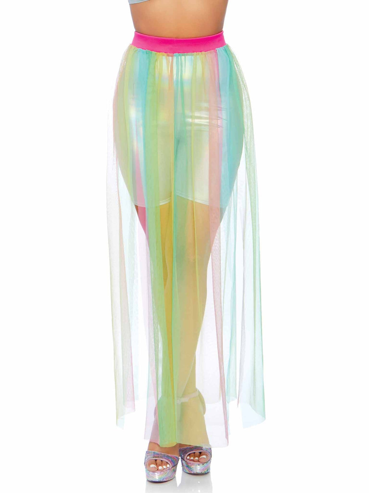 Multi slit, sheer skirt, white mash