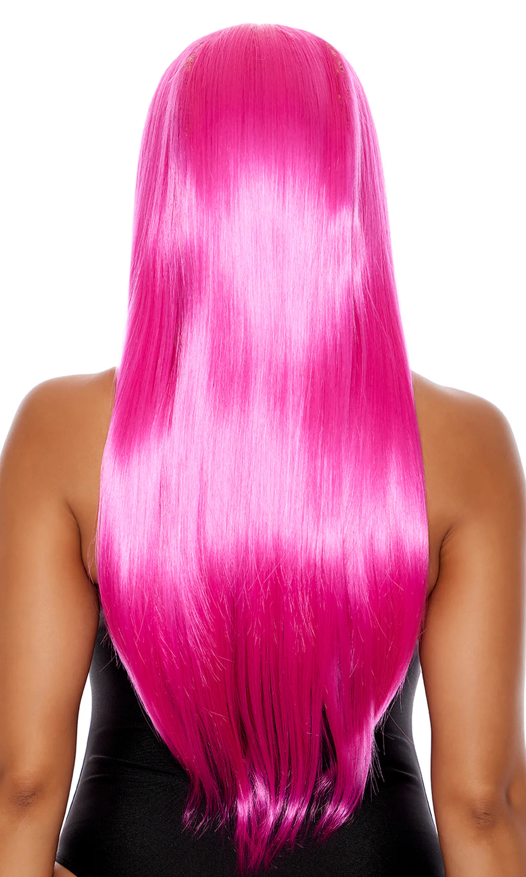 Hot Pink straight long length synthetic wig.