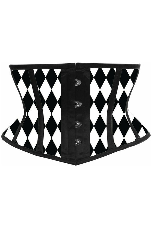 Lavish Black & White Diamond Waist Cincher Corset - Daisy Corsets