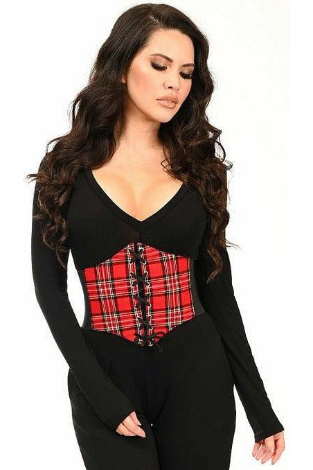 Lavish Red Plaid Corset Belt Cincher - Daisy Corsets