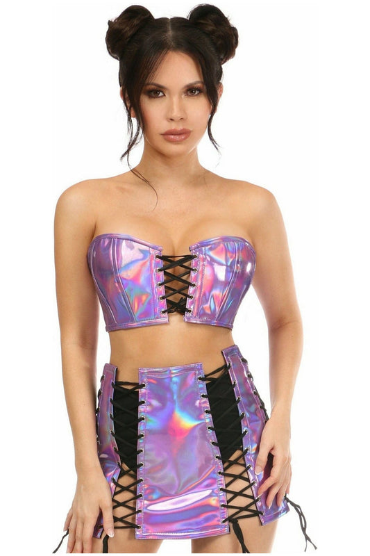 Lavish 2 PC Lavender Holo Bustier & Skirt Set