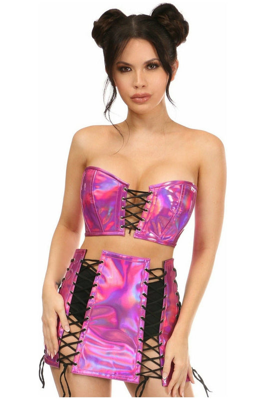 Lavish 2 PC Fuchsia Holo Bustier & Skirt Set