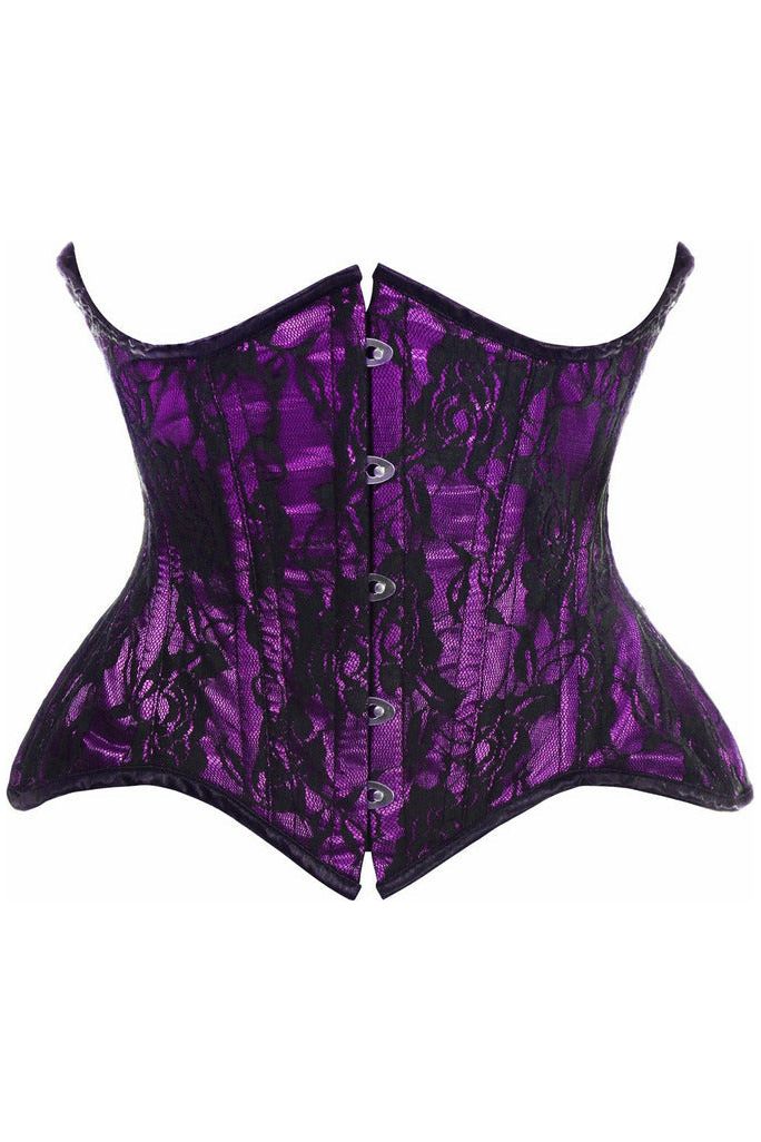 Top Drawer Purple w/Black Lace Double Steel Boned Curvy Cut Waist Cincher Corset