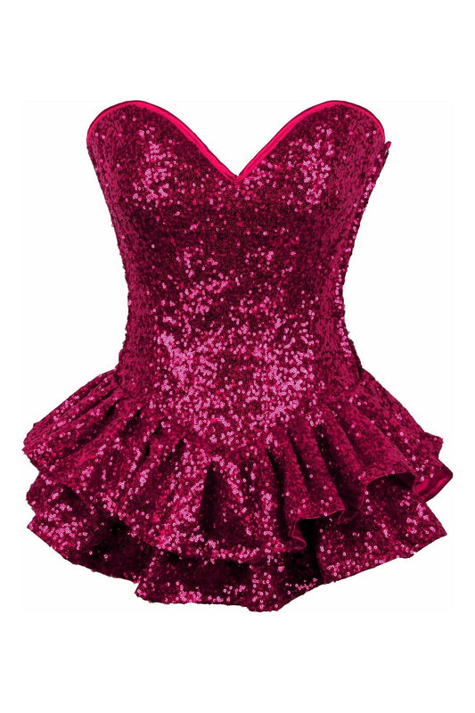 Top Drawer Fuchsia Sequin Steel Boned Mini Corset Dress
