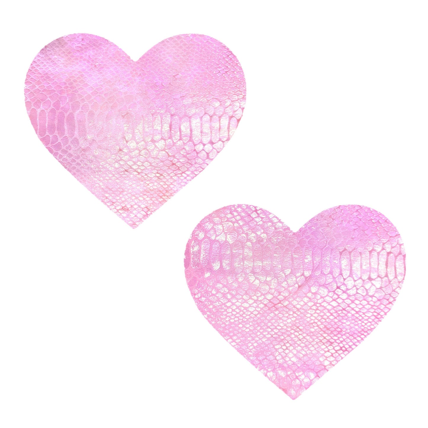 Neva Nude - Bubble Gum Pink Blacklight Iridescent Snake Skin Heart Nipple Cover Pasties