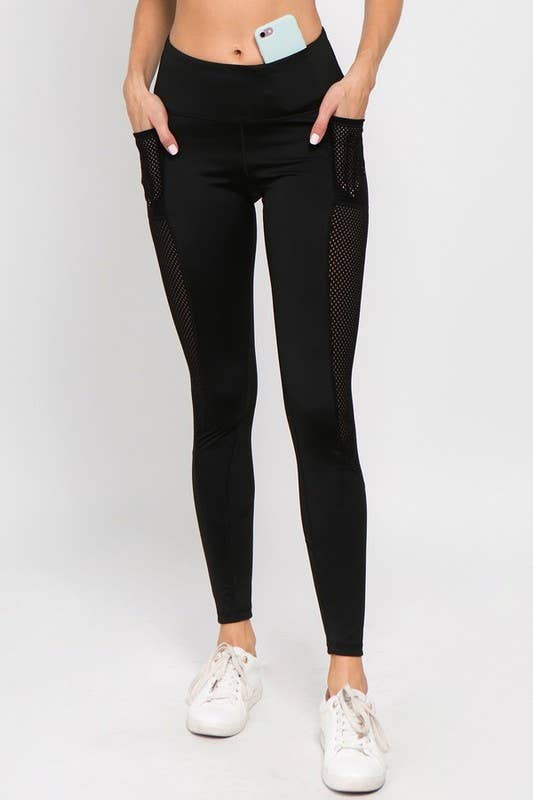 Yelete - Active Jersey Mesh Striped 3-Pocket Leggings 1203