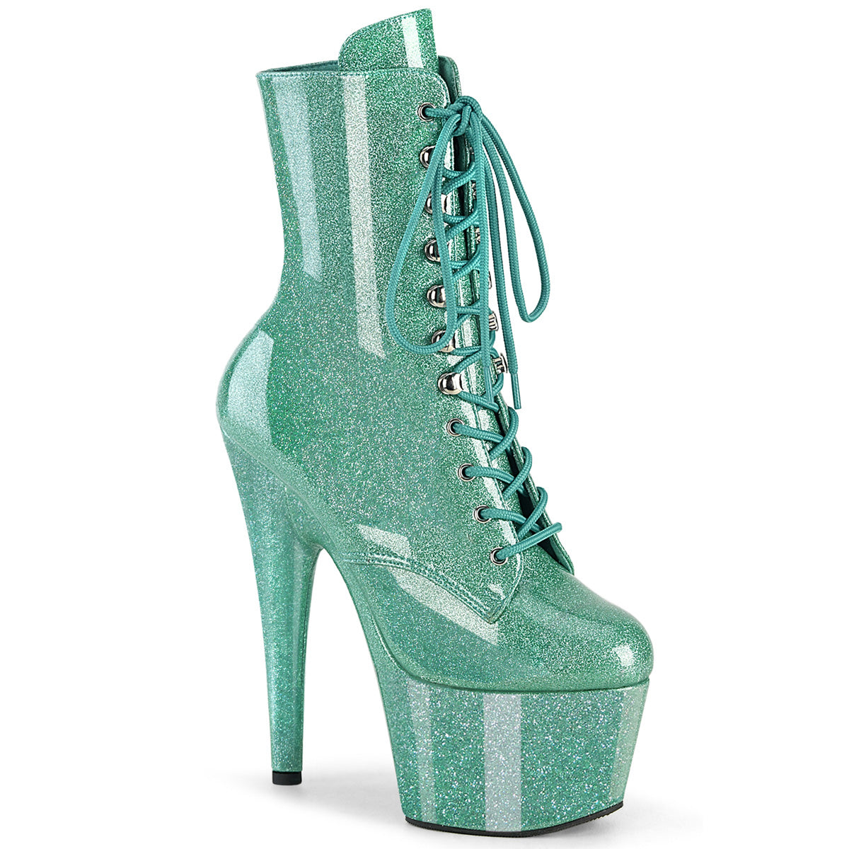 7 Inch Heel Glitter Boots with Lace-Up Front