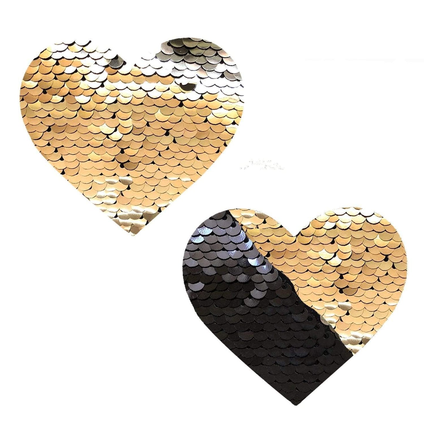 Neva Nude - Athena Gold & Black Flip Sequin I Heart U Nipple Cover Pasties
