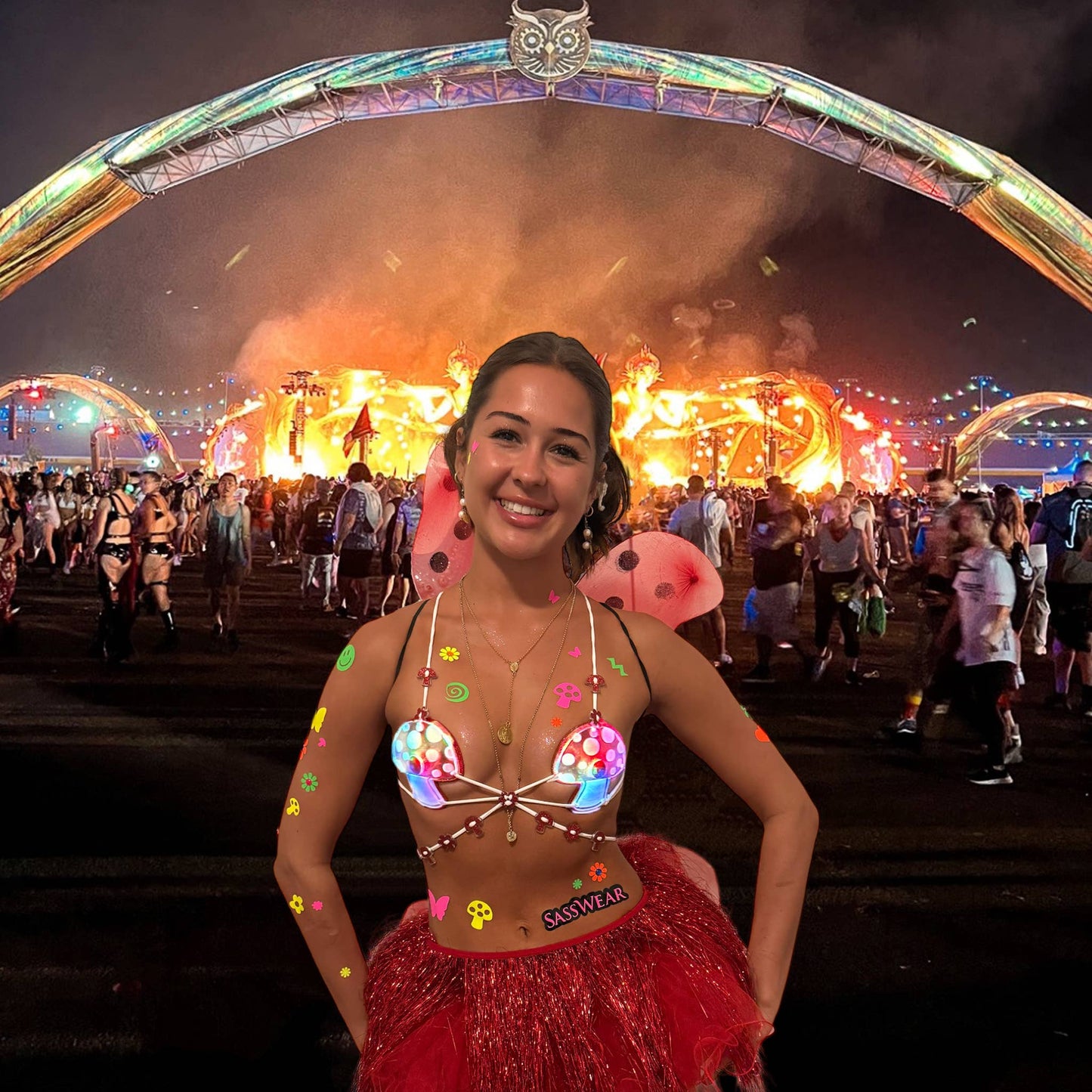 Light Up Red Mushroom Festival Bra