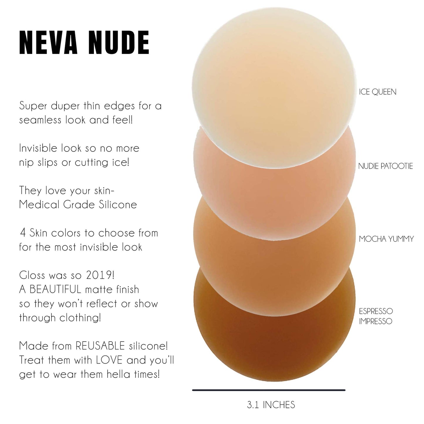 Nudie Patootie Nude Skin INVISIBLE REUSABLE Silicone Nipple Cover Pasties