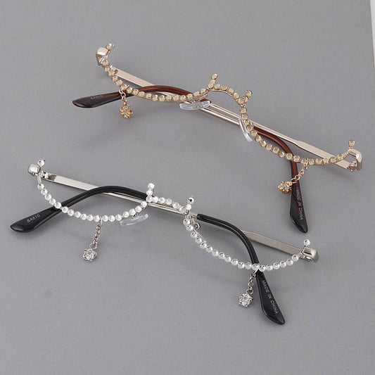 3AM BY H&D ACCESSORIES - Rhinestone Tear Drop Half Framed Oval Glasses