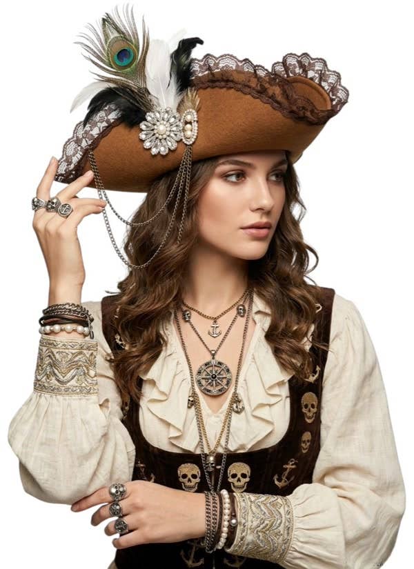 KBW Global Corp. - Brown Feather Pirate Hat