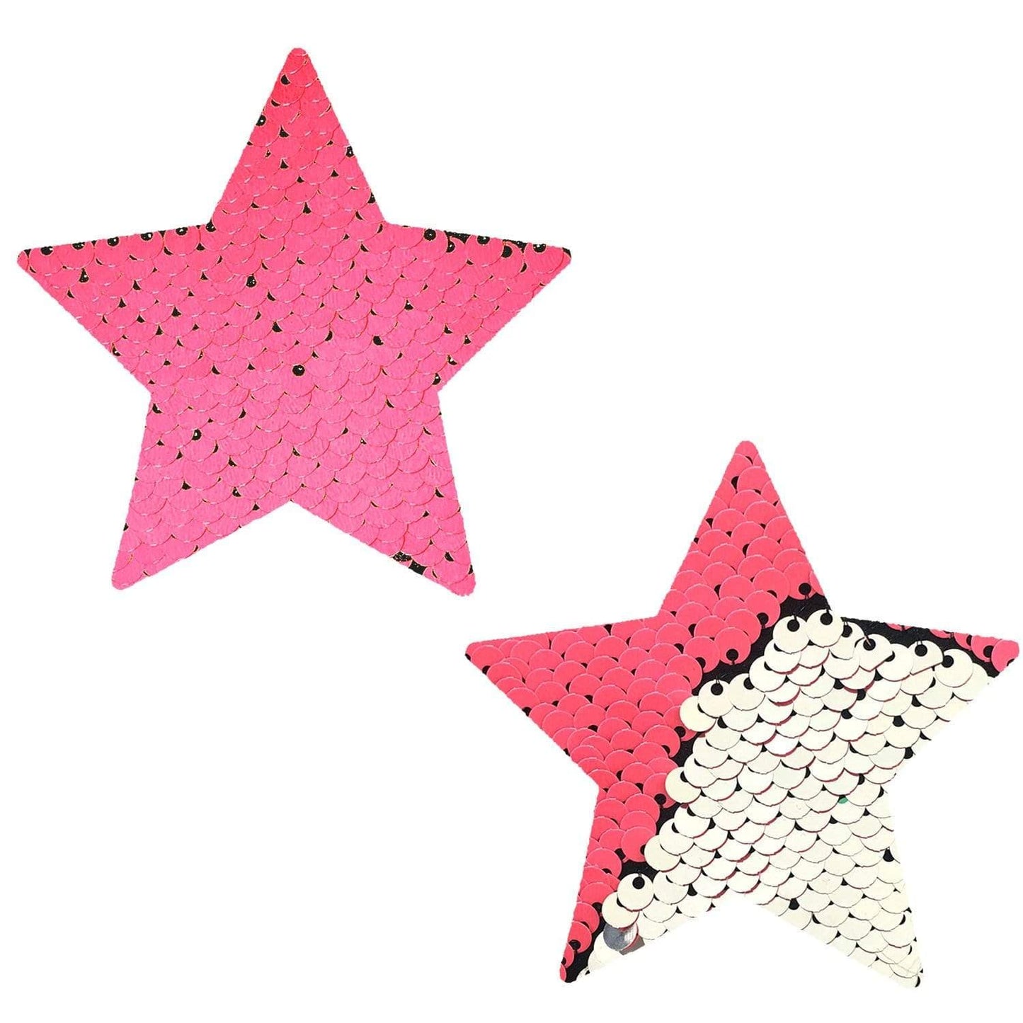 Neva Nude - Bitchin' Blacklight NEON Pink & Silver Flip Sequin Starry Nights Nipple Cover Pasties