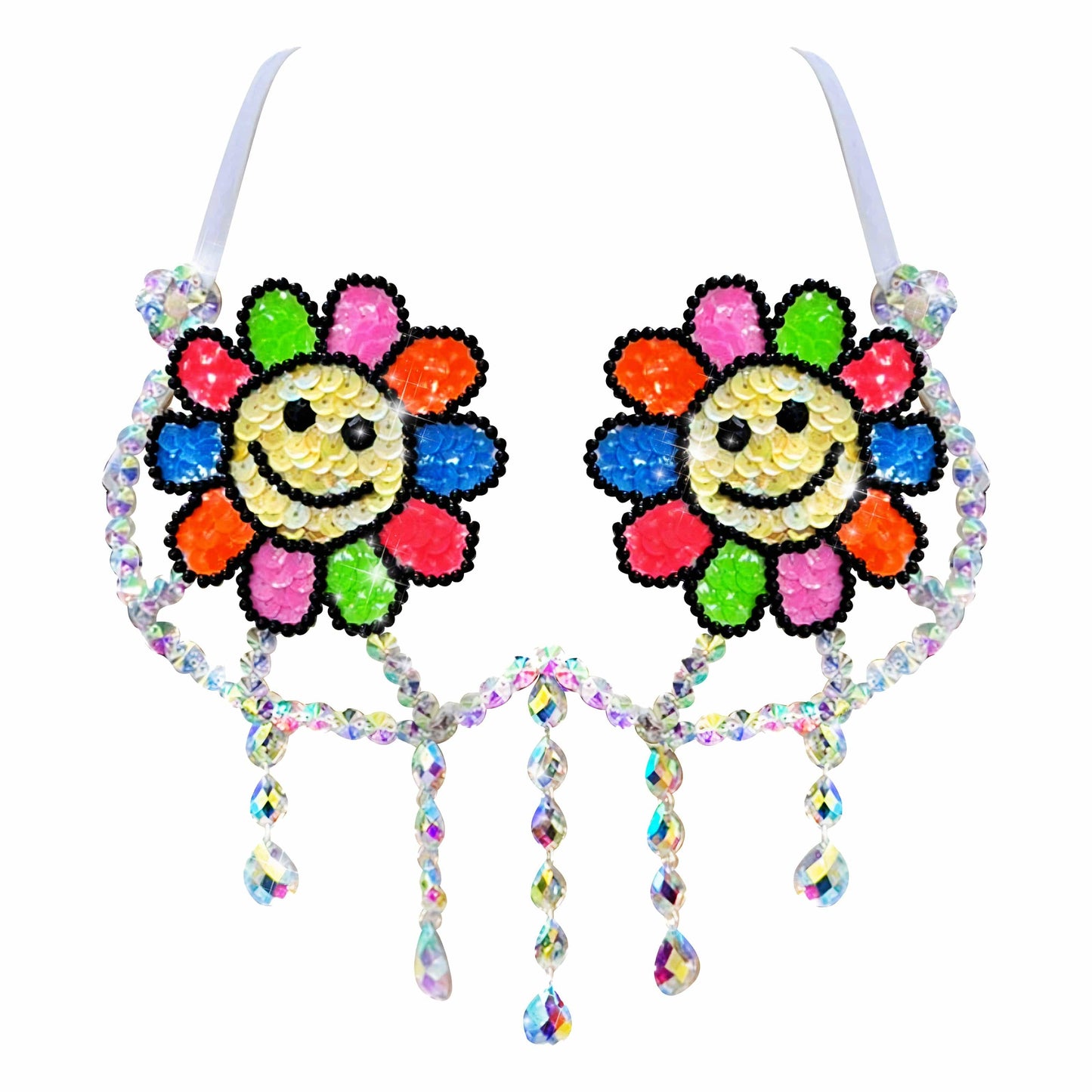 Daisy Delights Smiley Blacklight Crystal Carnival Bra