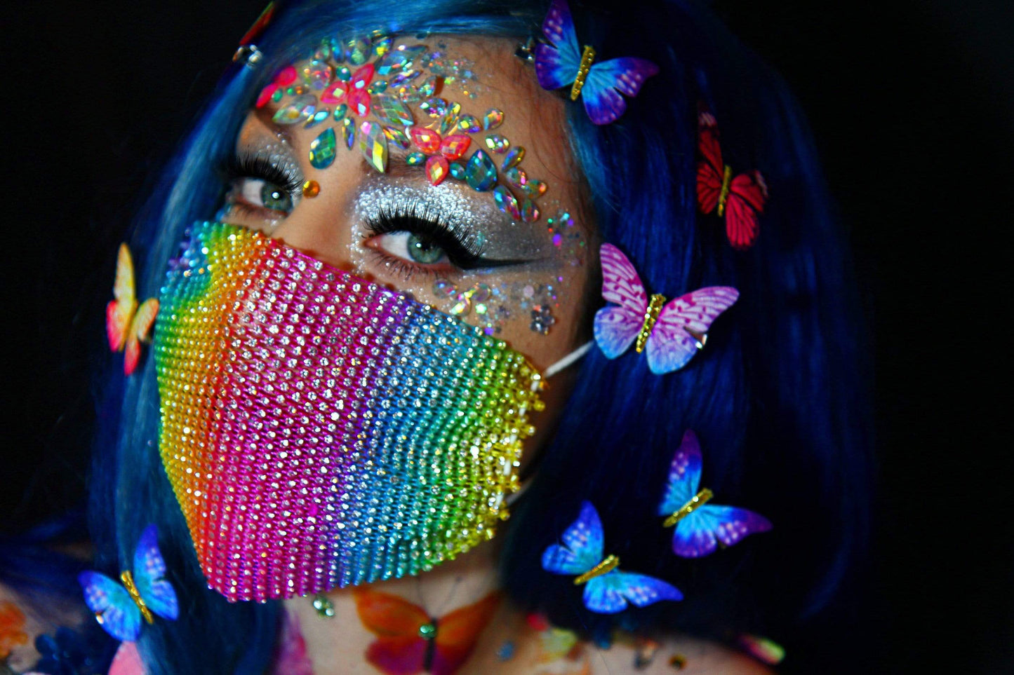 Neva Nude - Avatar Pink & Blue Tiara Crystal Face Jewels