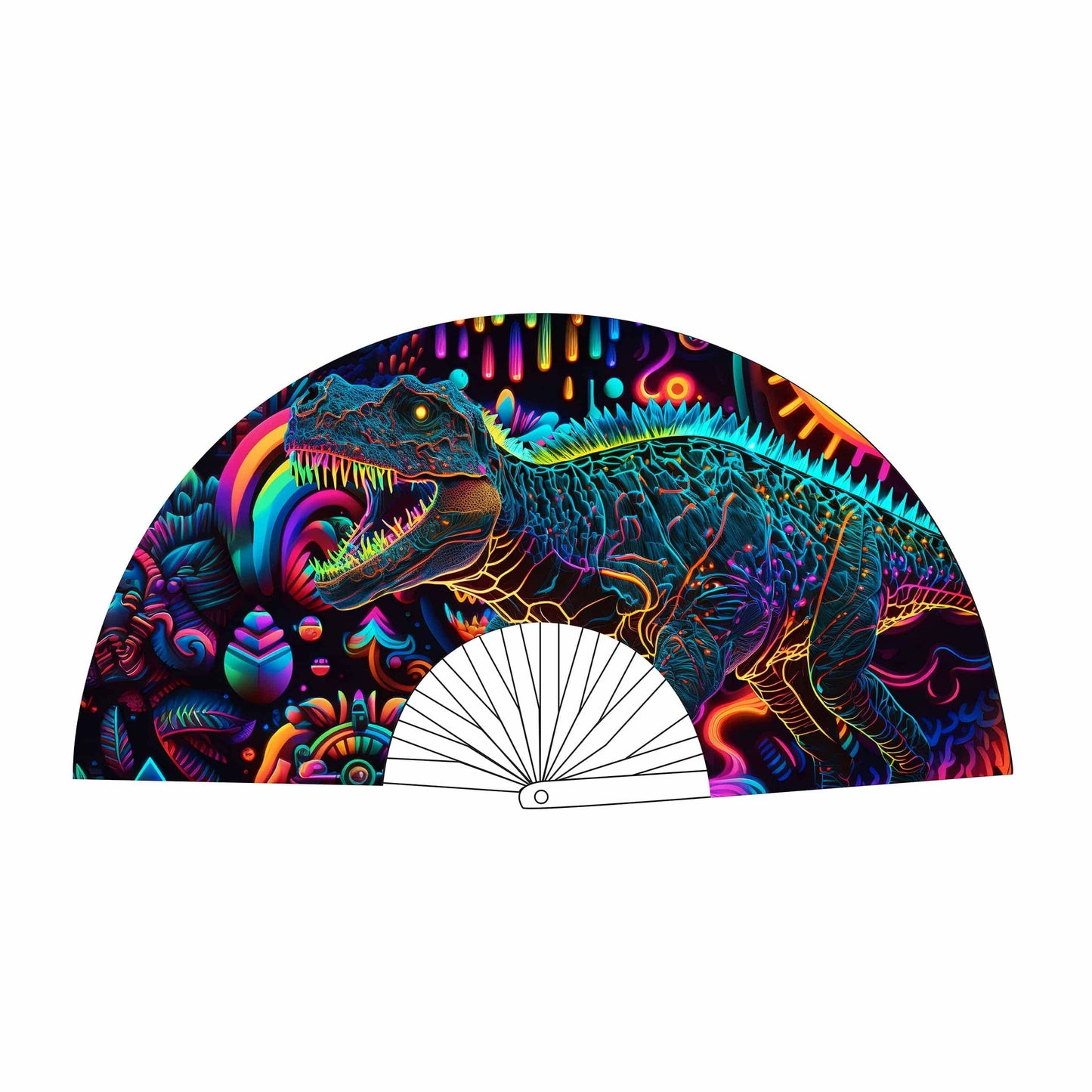 Dino Fan Neosauraus Neon Blacklight Folding Fan