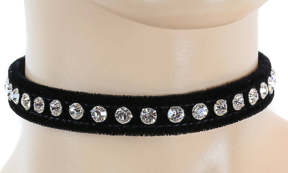 Funk Plus - CK247 VELVET BLACK RHINESTONE  CHOKER