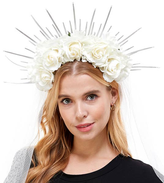 KBW Global Corp. - White Rose Halo Crown With Veil