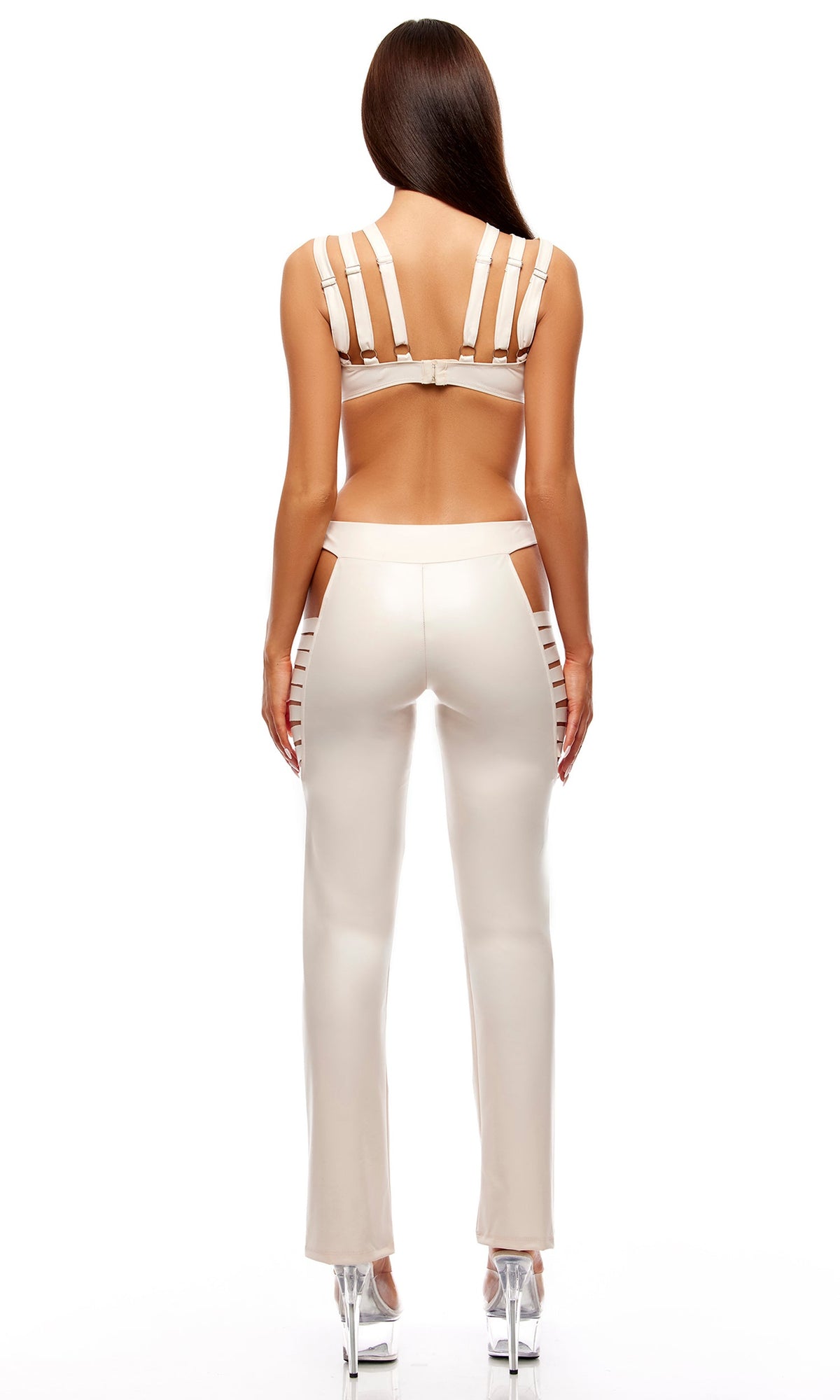 Strap Tease 2-Piece Strappy Matte Vinyl Bra and Pants Set - Cream