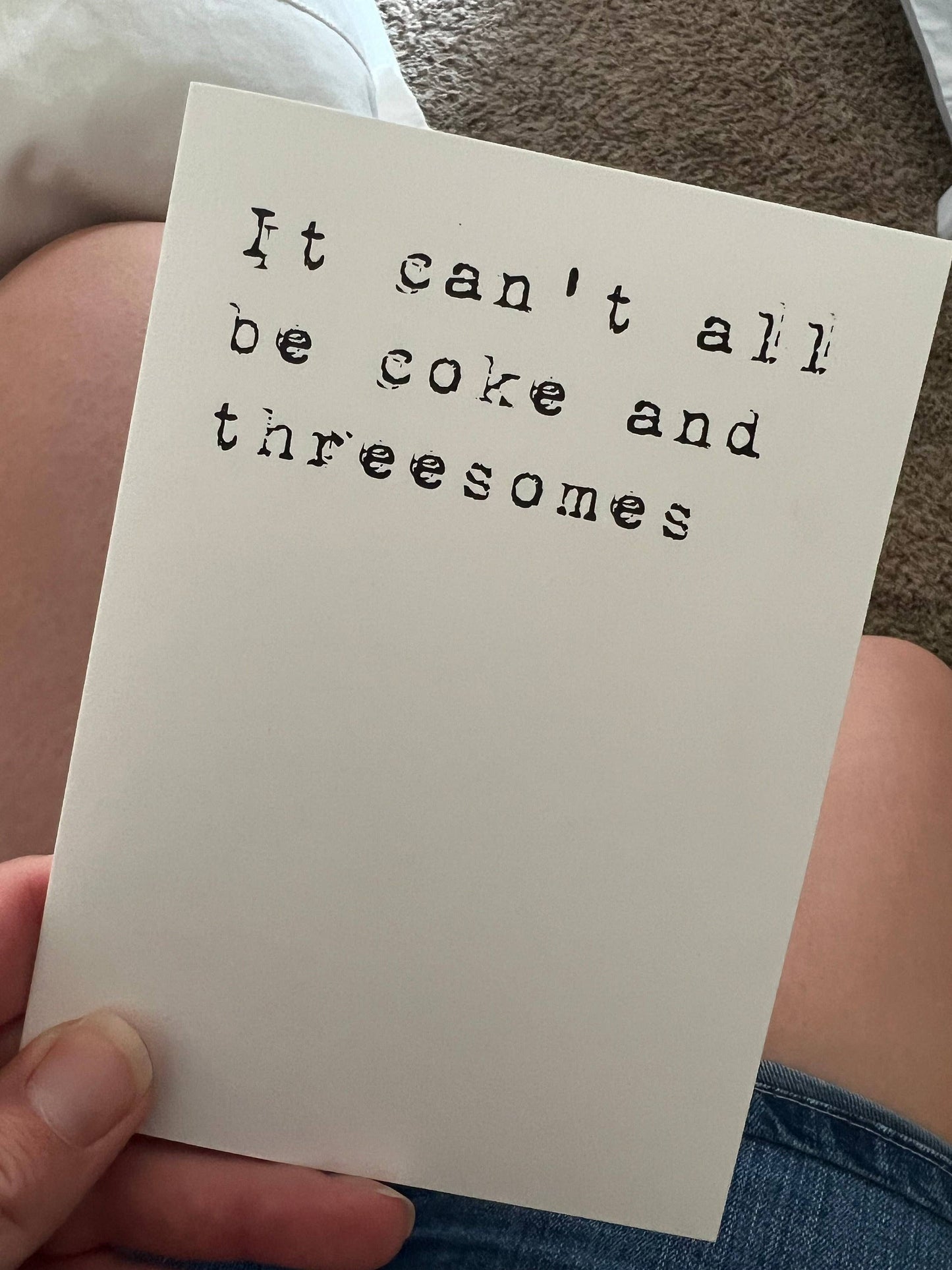 Crimson and Clover Studio - It Can't All Be Coke And Threesomes Funny Sympathy Card