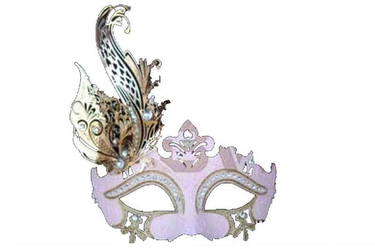 Pink Venetian  Mask With Gold Feather