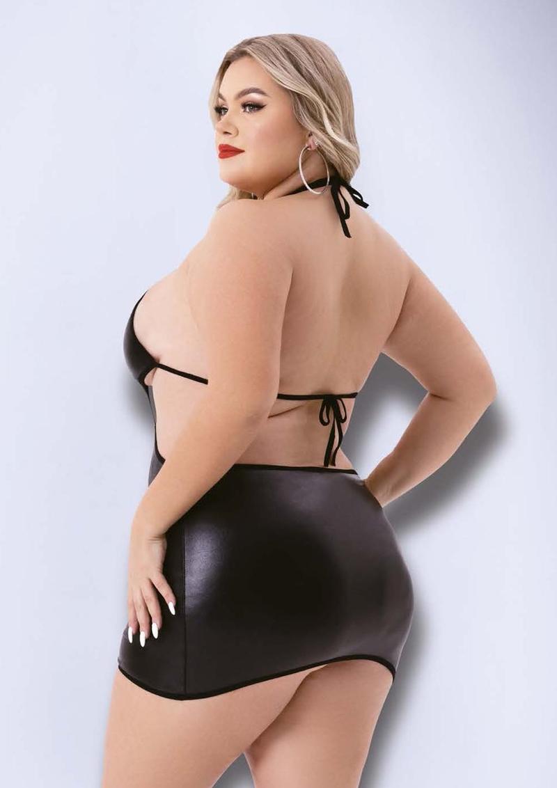 Criss Cross Wetlook Halter Mini Dress-Q