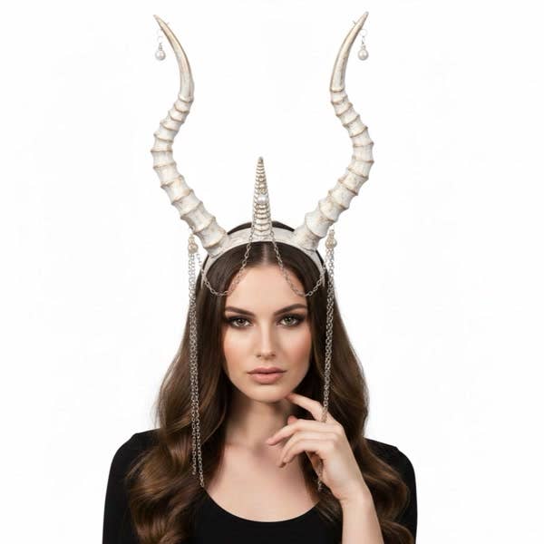 KBW Global Corp. - White Horned Headpiece With Chains