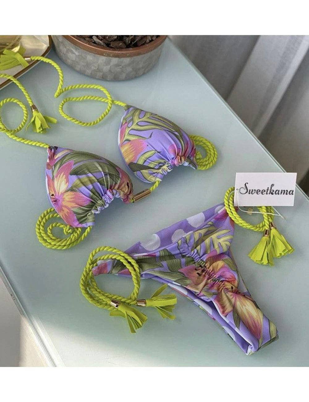 Ladies String Tie Halter Strap Sexy Bikini Set GY02