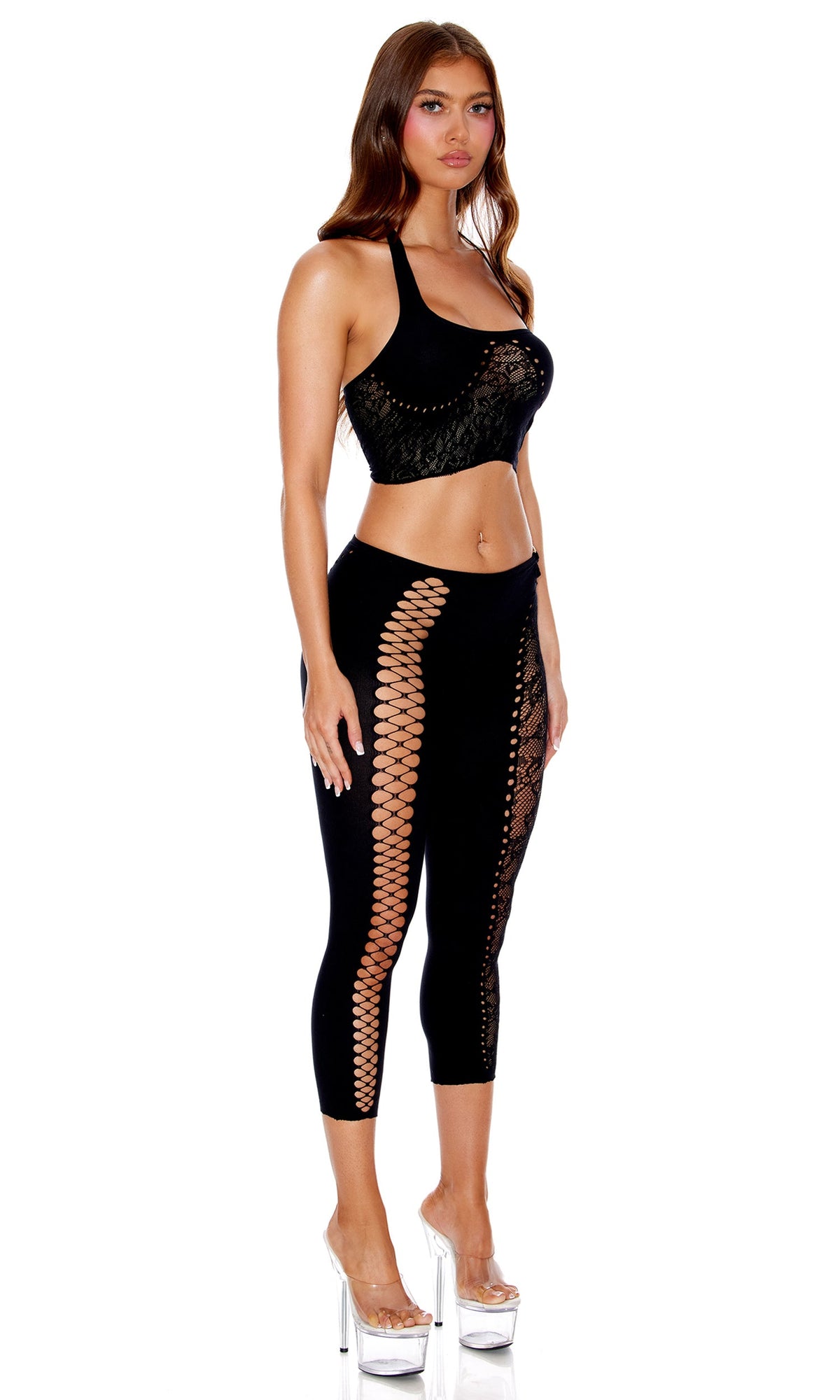 Night Mode 2-Piece Seamless Top And Capri Leggings - Black