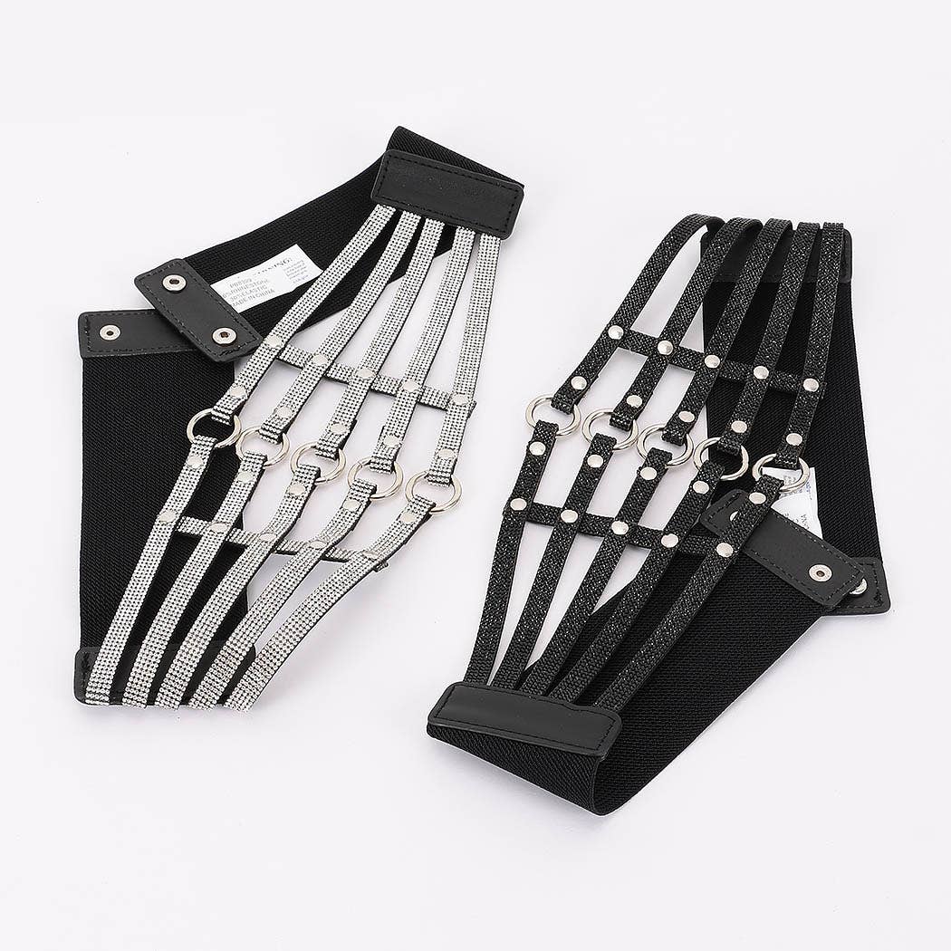 3AM BY H&D ACCESSORIES - Wide Rhinestone Waist Belt