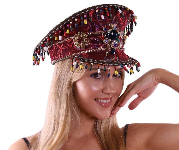 KBW Global Corp. - Burgundy Beaded Captain Hat