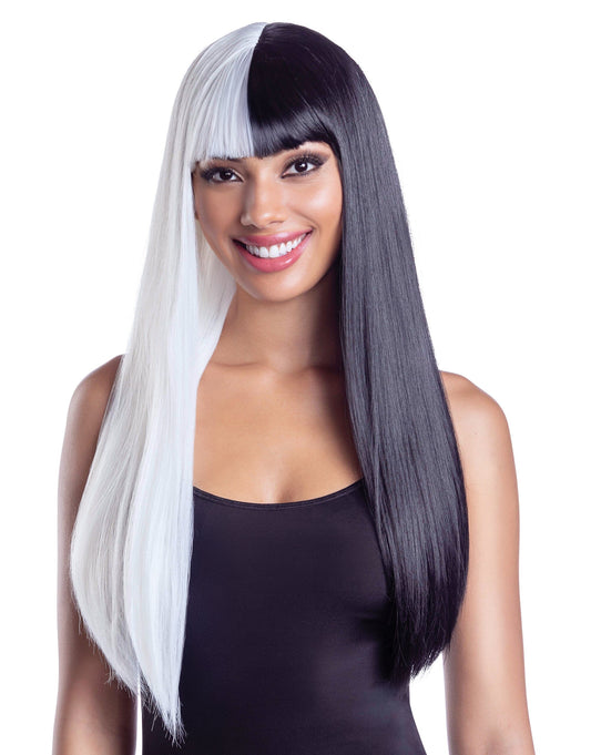 Dreamgirl Black and White Split Long Wig â€“ Two-Tone Costume Wig Costume Dreamgirl