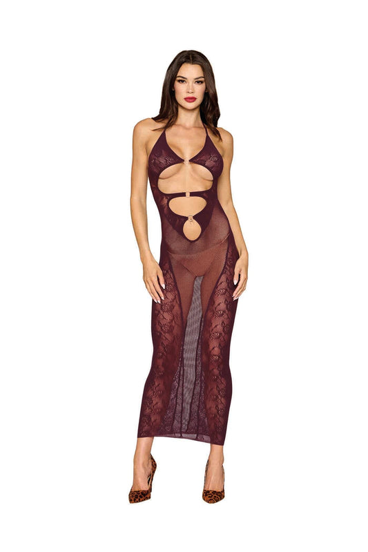 Dreamgirl Cherry Lacquer Bodystocking Gown & Shrug Lingerie Dreamgirl