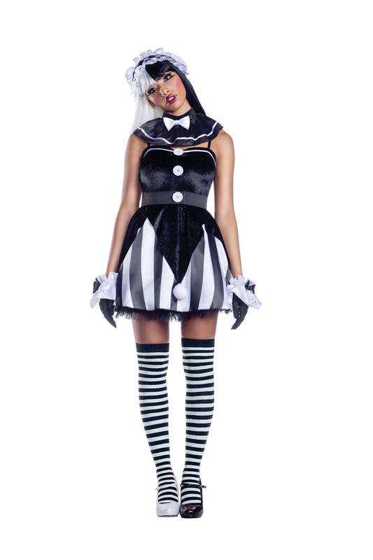 Dreamgirl Scary Doll Satin Dress with Pompom Details Halloween Costume â€“ Creepy Doll Outfit Costume Dreamgirl