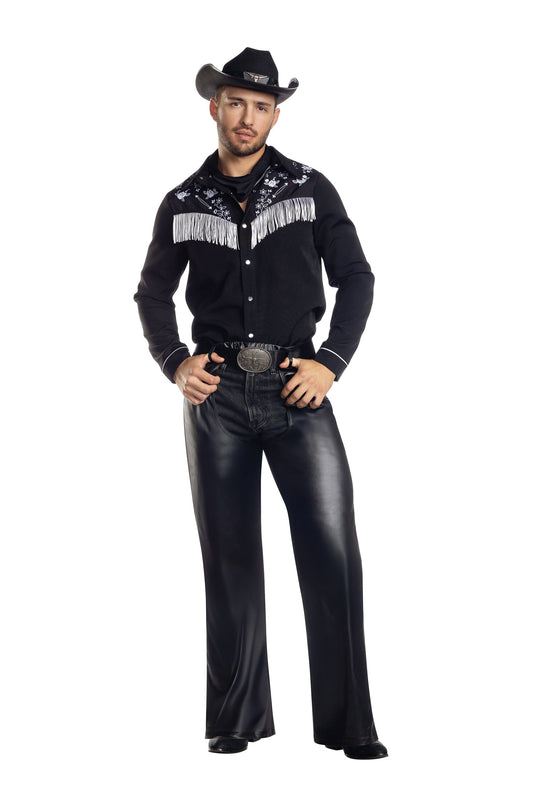 Dreamguy Cowboy Jim Fringe Shirt with Chaps & Western Style Buckle â€“ Menâ€™s Western Costume Costume Dreamgirl