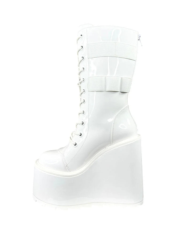 DUNE DESERT - WHITE PATENT BOOTS