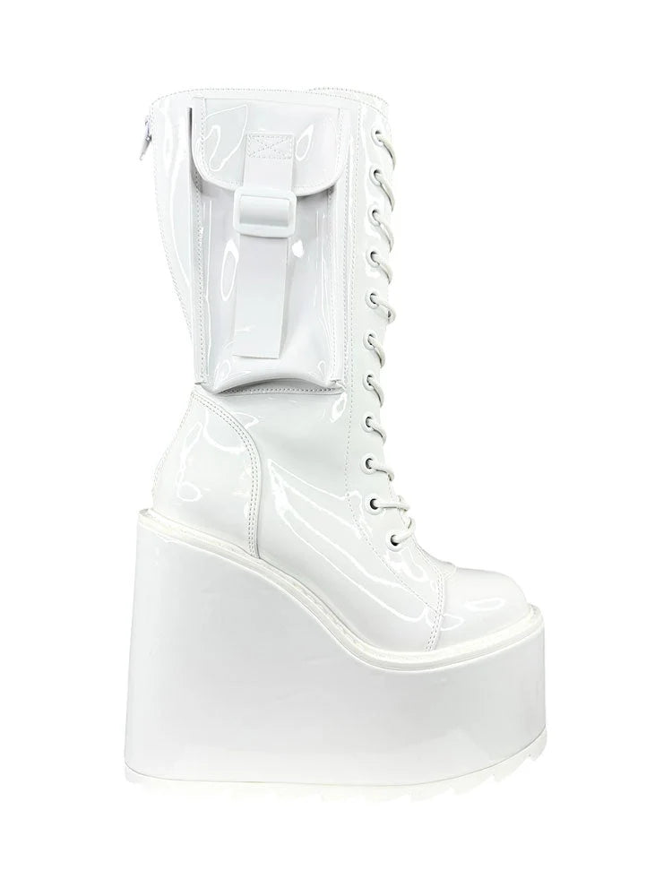 DUNE DESERT - WHITE PATENT BOOTS