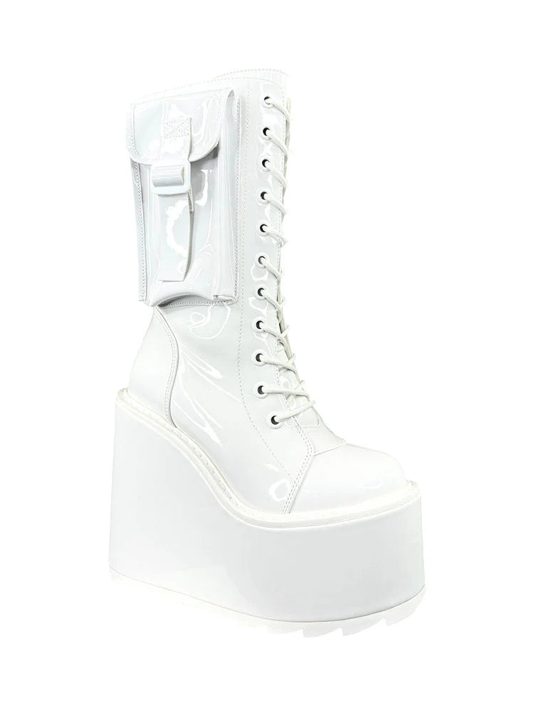 DUNE DESERT - WHITE PATENT BOOTS