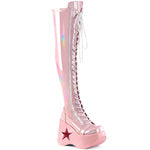 Pink 5 inch Wedge Thigh High Wedge Cut out Star Boots (Copy)