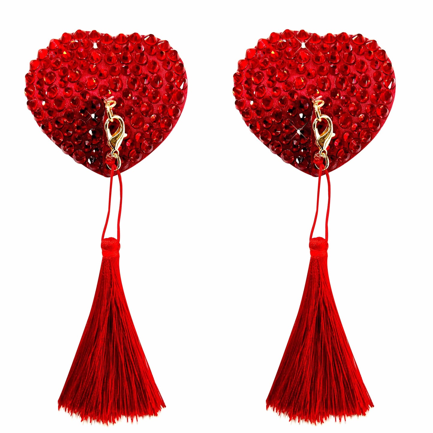 Neva Nude - Forever Yours Red Heart Crystal Tassel Reusable Silicone Nipple Cover Pasties