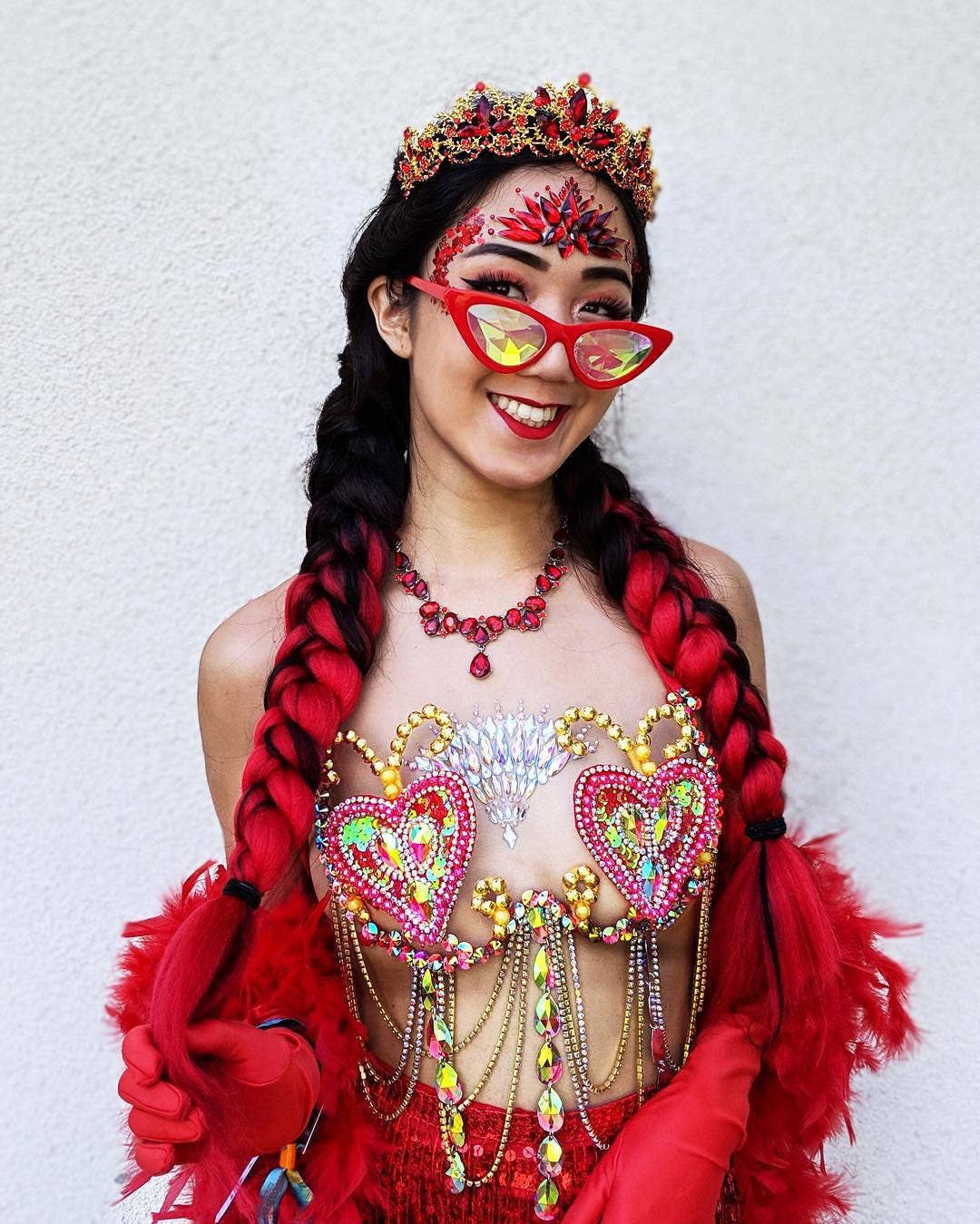 Neva Nude - Red Heart Crystal Carnival Bra