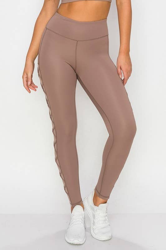 Yelete - Active Lace-Up Mesh Side Workout Legging