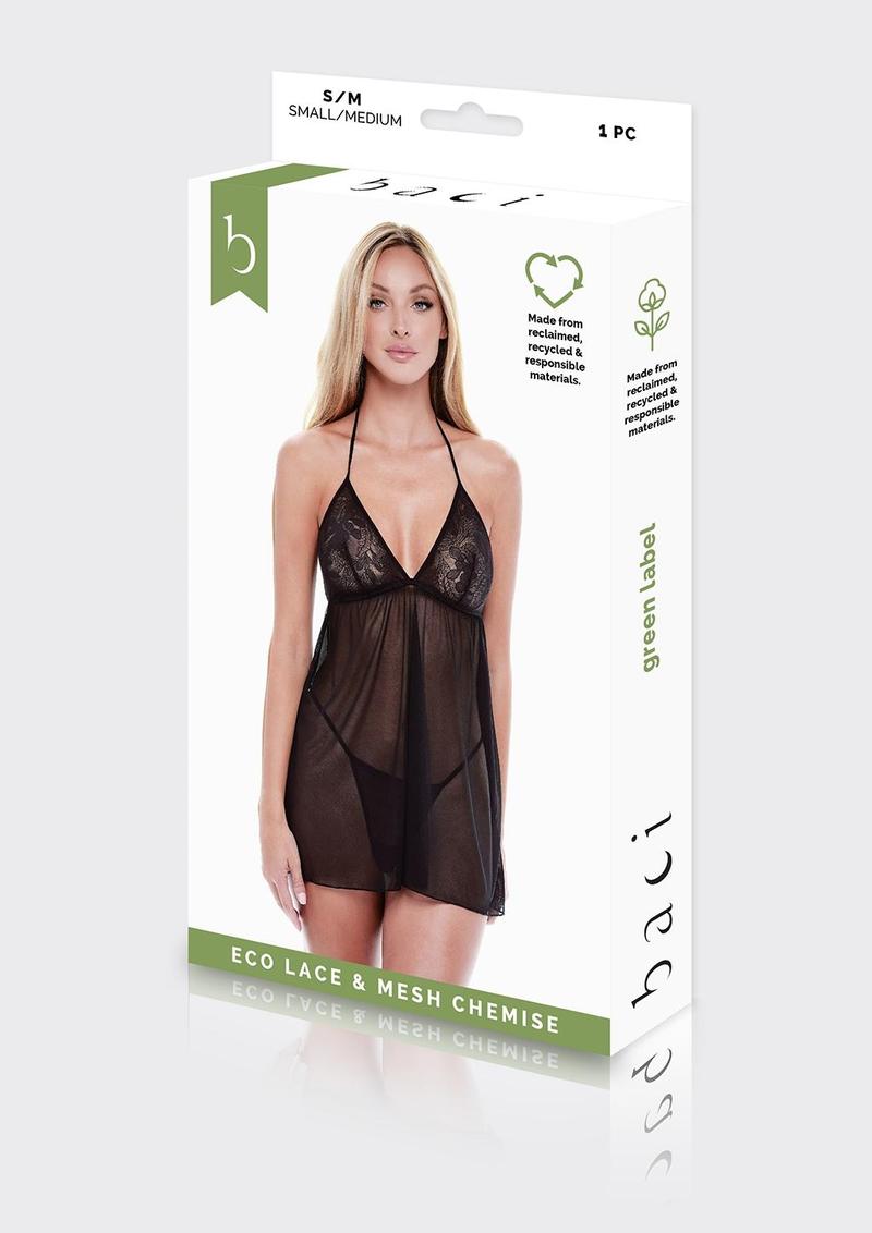 Eco Lace and Mesh Chemise-Blk