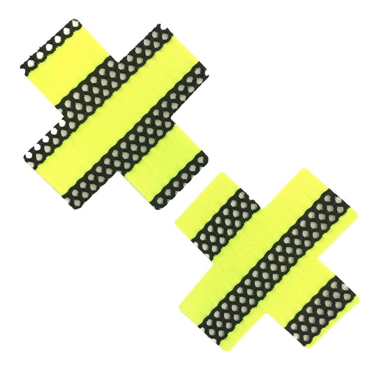 Neon Yellow Mesh Blacklight X Factor Nipple Cover Pasties