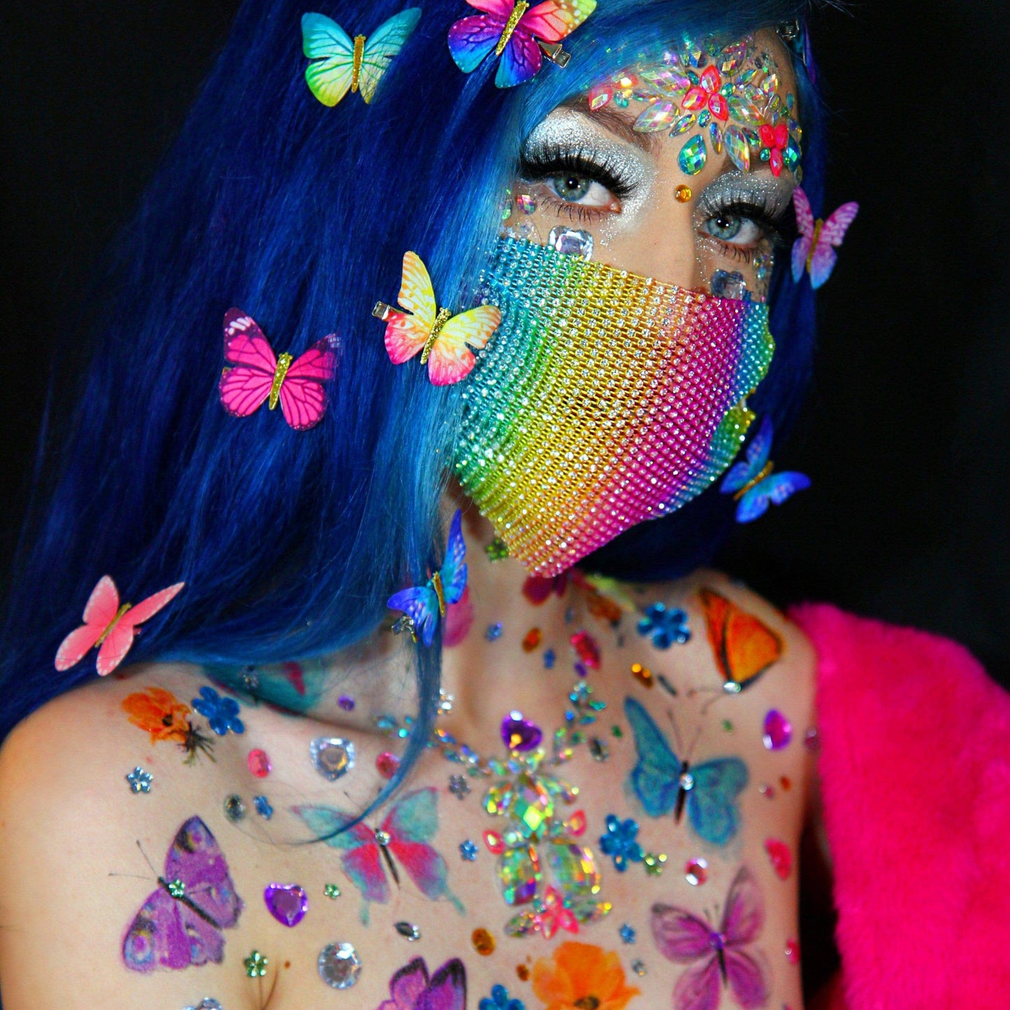 Neva Nude - Avatar Pink & Blue Tiara Crystal Face Jewels