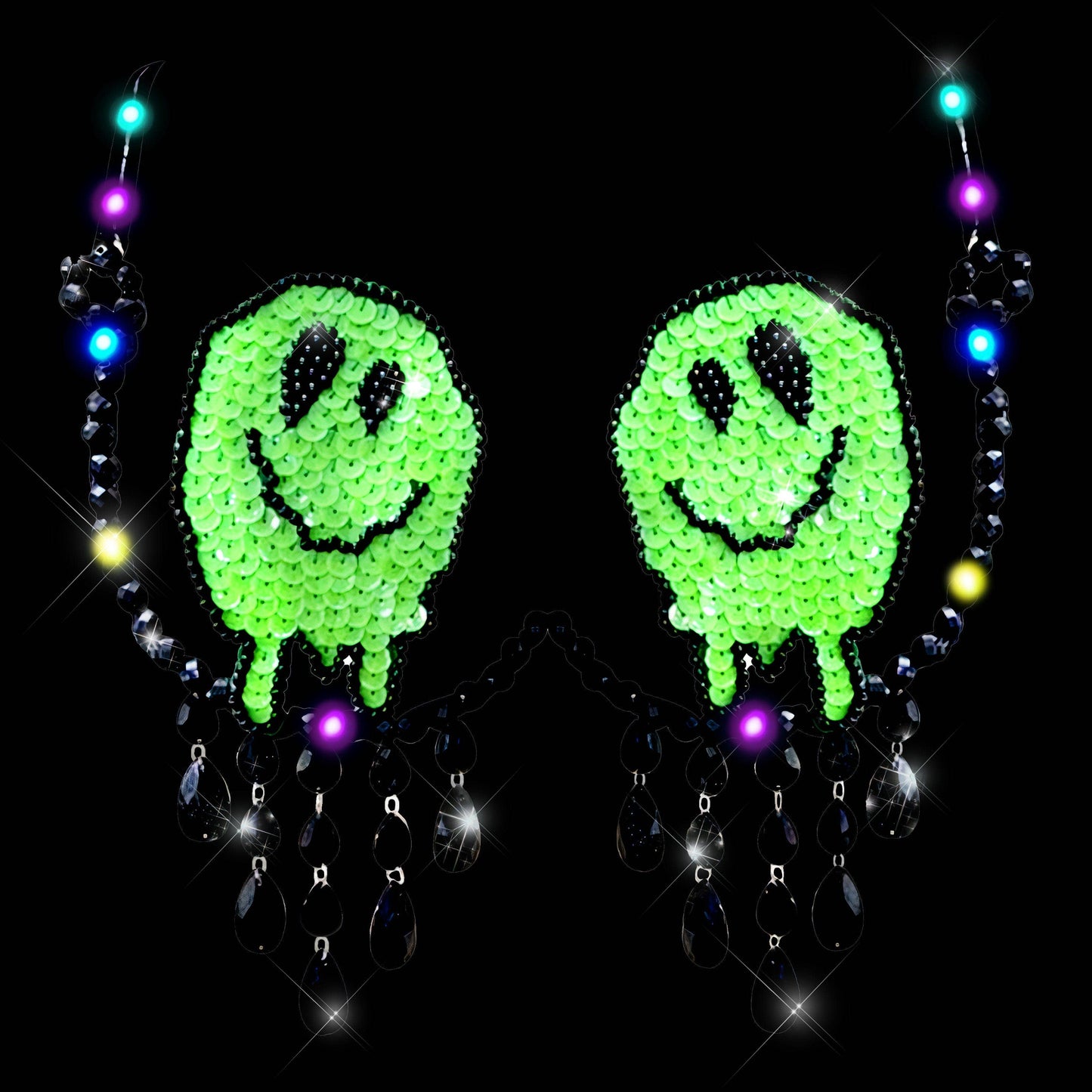 Neva Nude - Melty Face Green Glow In The Dark Light Up Sequin Crystal Carnival Bra