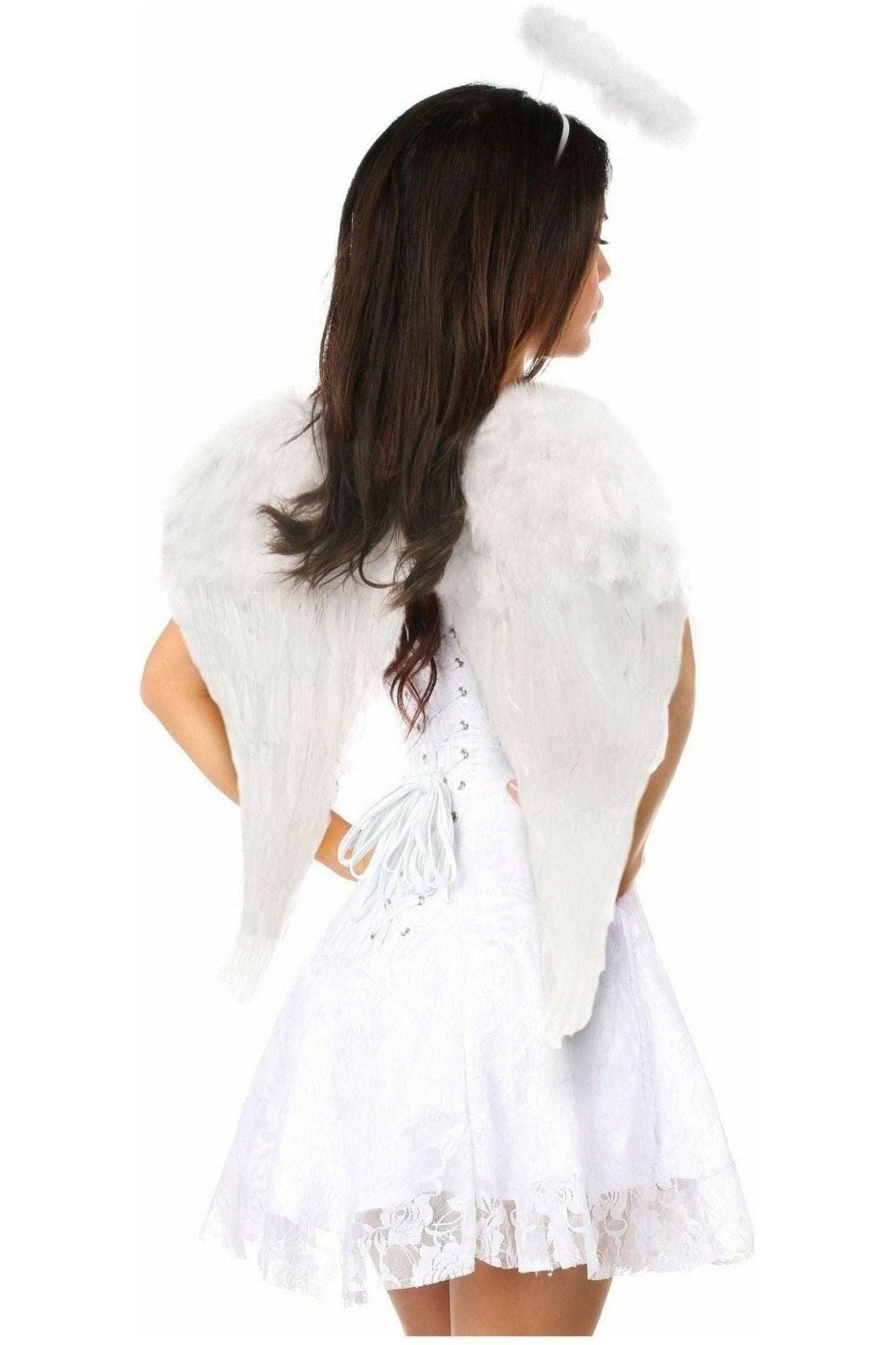 Divine Angel Corset Costume Set: Elegant 3-Piece Lace Outfit with Wings