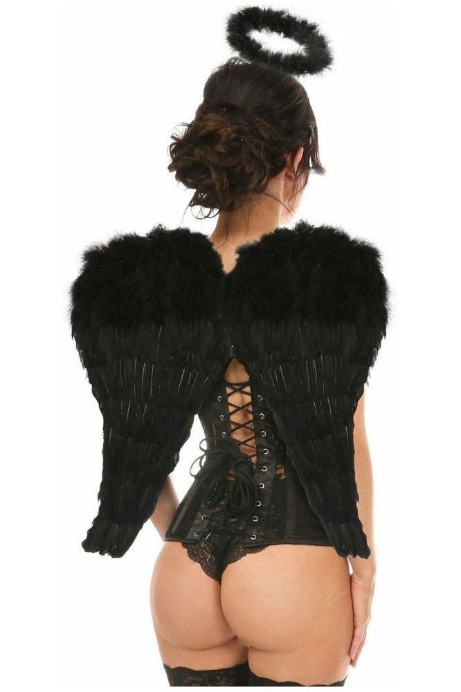 Lavish 3-Piece Dark Angel Corset Costume with Wings & Halo alluringly Daring