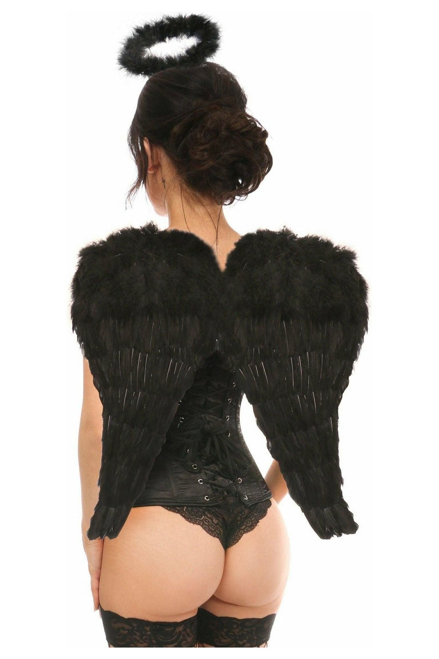 Lavish 3-Piece Sexy Midnight Angel Corset Costume with Wings Halo